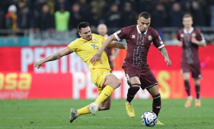 Румыния - Беларусь - 2:1. Макс Эбонг. Фото - abff.by