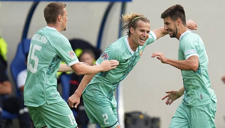 Лига Наций. Люксембург - Беларусь. Кирилл Печенин и Валерий Громыко. Фото АБФФ