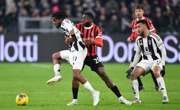 Италия-2024/25. 21-й тур. Ювентус - Милан - 2:0. Самуэль Мбангуля и Юссуф Фофана