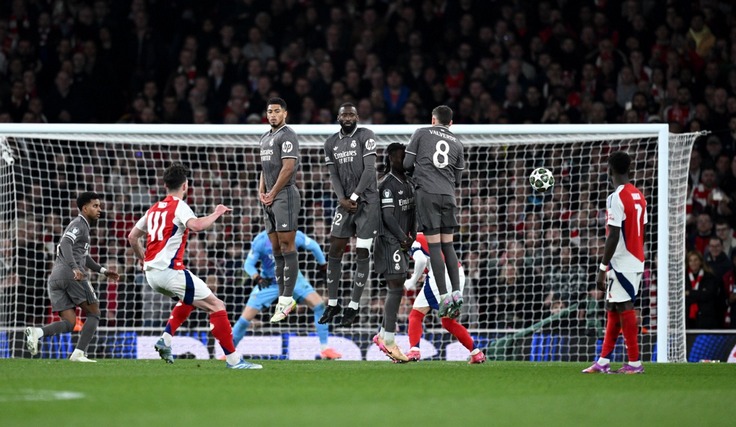 Лига чемпионов-2024/25. 1/4 финала. Арсенал - Реал - 3:0. Гол Деклана Райса