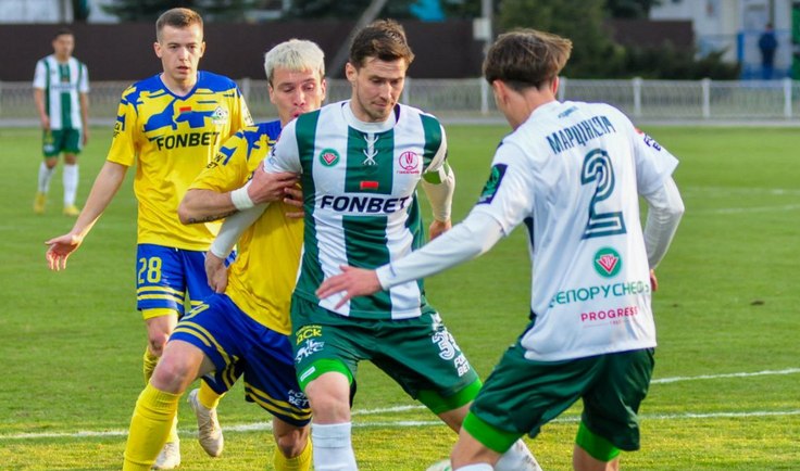 ЧБ-2025. 4-й тур. БАТЭ - Гомель - 0:0. Александр Ануфриев и Евгений Чаговец. Фото ФК "Гомель"