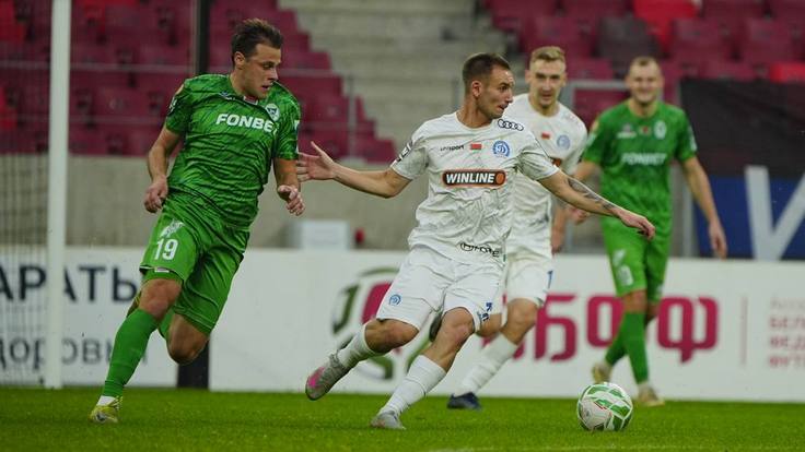 ЧБ-2025. 25-й тур. Динамо Мн - Гомель - 0:0. Даниил Силинский и Иван Бахар. Фото ФК "Динамо-Минск"