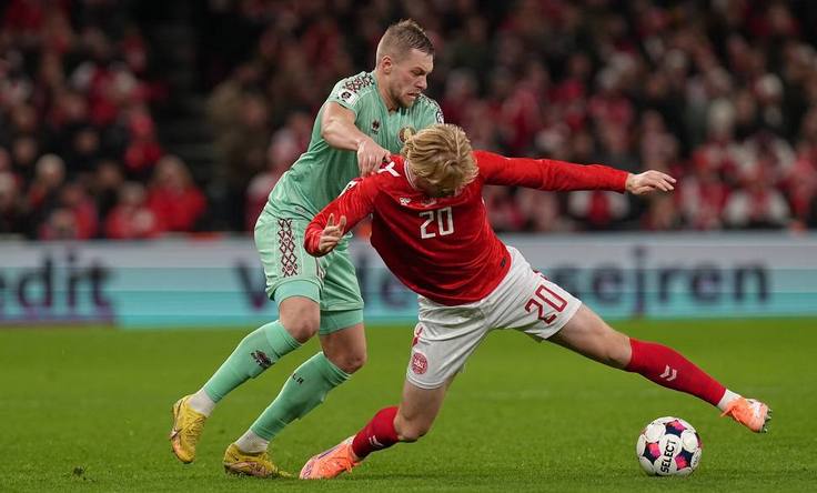 Квалификация ЧМ-2026. Дания - Беларусь. Егор Хвалько. Фото АБФФ