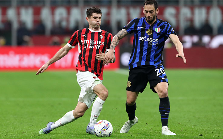 Кубок Италии (2024/25). Милан - Интер. Кристиан Пулишич и Хакан Чалханоглу